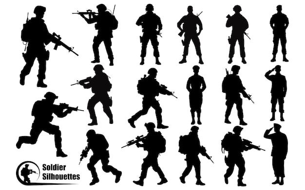 Vector soldier or army with gun silhouettes vector