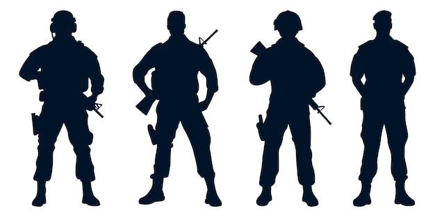 Soldier or army with gun silhouettes vector