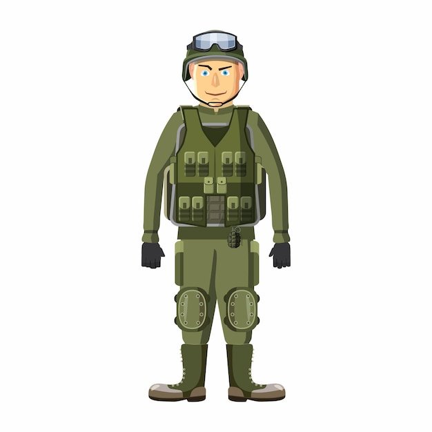 Vector soldier in body armor icon in cartoon style isolated on white background people symbol