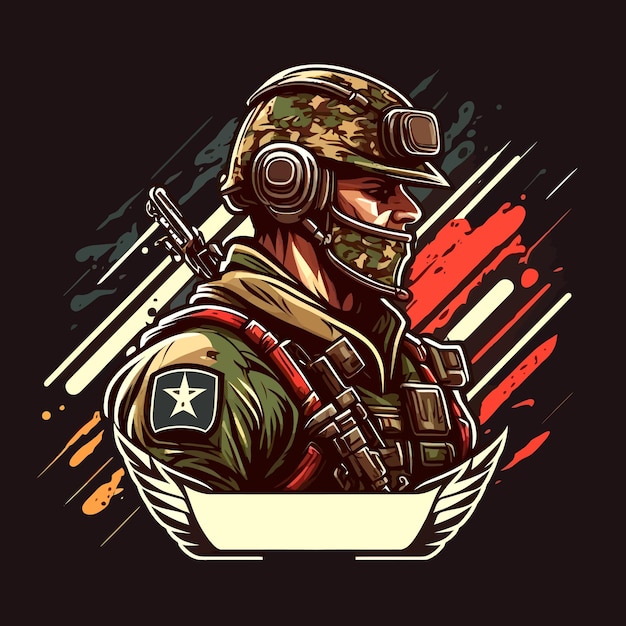 Soldier design in cartoon style esports mascot gaming logo template illustration