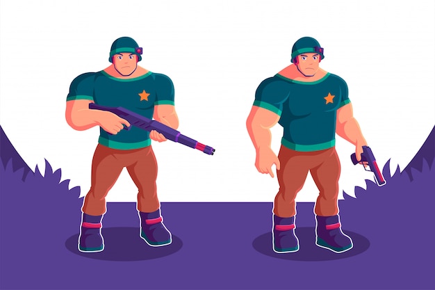 Soldier Holding Gun Cartoon Character