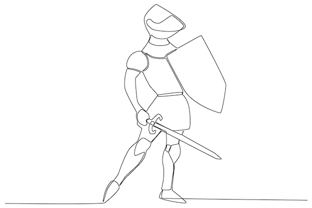 Vector a soldier holding a shield on his chest ancient warrior oneline drawing