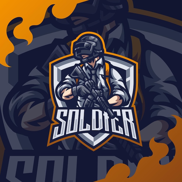 Soldier mascot logo for esport and sport premium vector