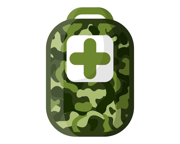 Kit o borsa di pronto soccorso mimetico verde militare verde oliva kaki mimetico. concetto militare per esercito, soldati e guerra.