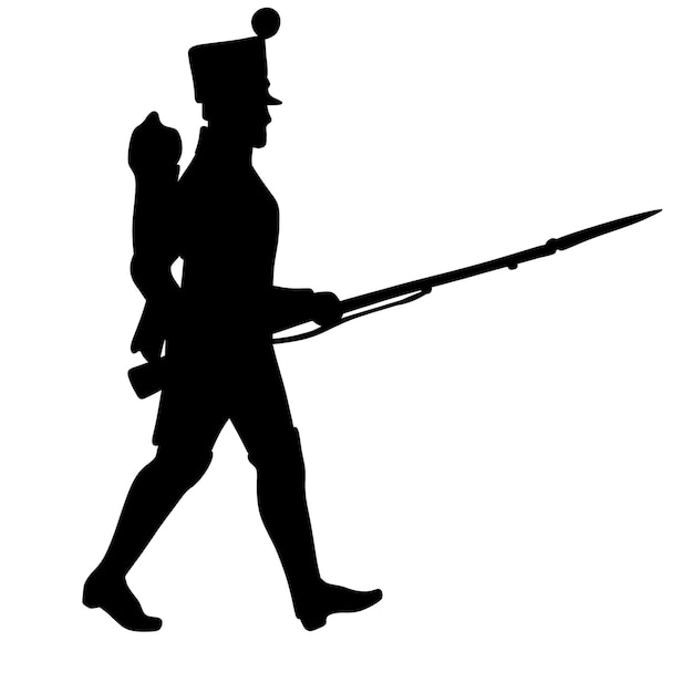 A soldier of napoleon's army a grenadier with a gun marches to the attack