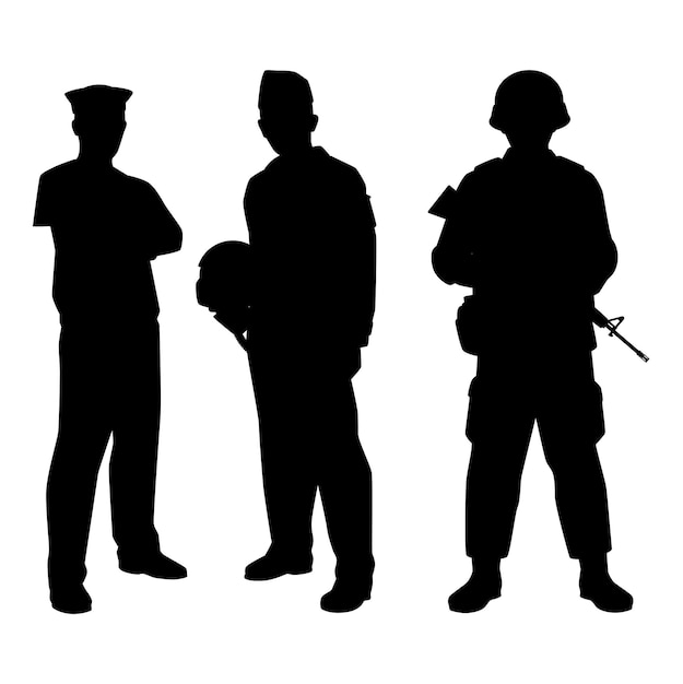 Soldier silhouette vector isolated on white background military man in parade