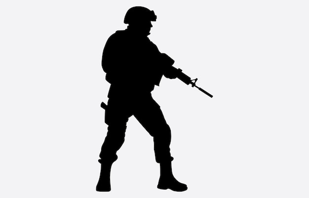 색 배경 에 있는 군인 의 실루