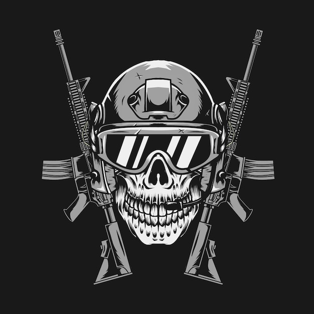 soldier skull with assault rifle vector illustration