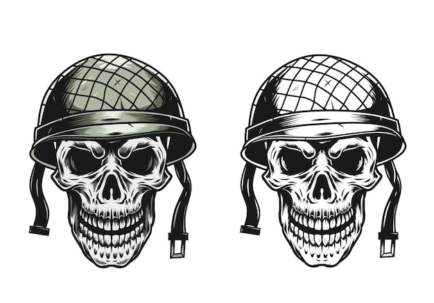Vector soldier skull with military helmetvintage styl