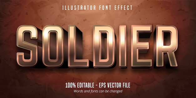 Текст солдата, 3d бронзовый металлик в стиле редактируемого шрифта