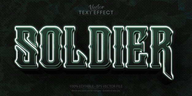 Солдат текст в стиле милитари зеленый цвет редактируемый текстовый эффект на темном камуфляжном фоне гранж