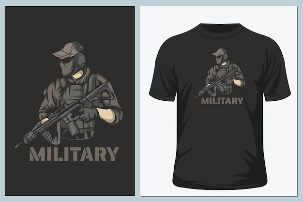 Tシャツのデザインと戦う準備ができている制服を着た兵士