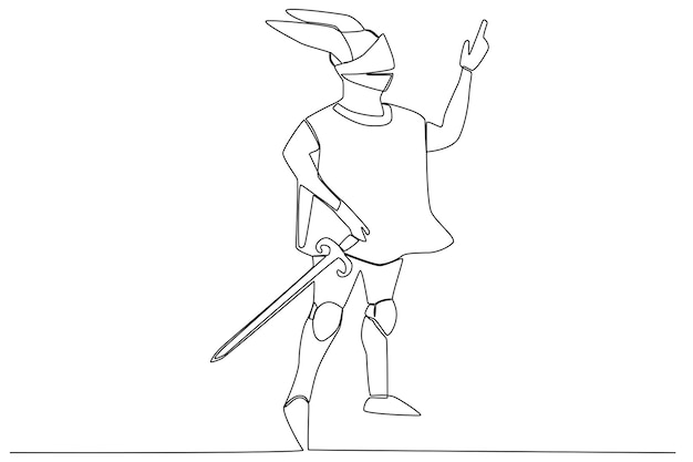 Солдат в доспехах Древний воин однострочный рисунок