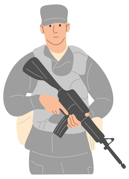 Vector a soldier with a machine gun in his hands