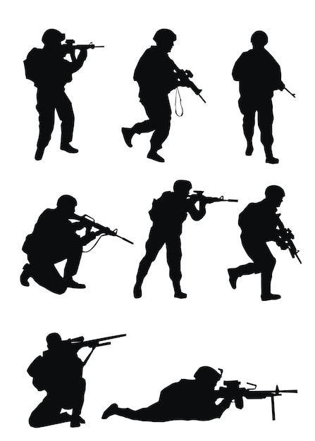 Soldiers silhouettes on white background