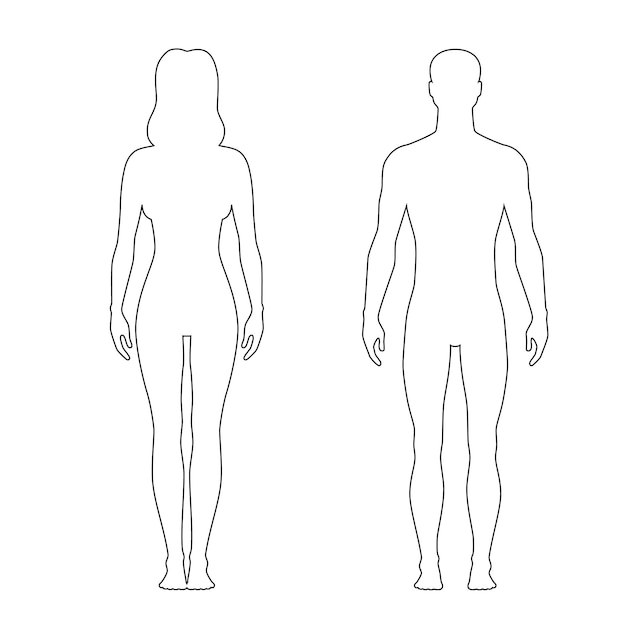 단색 검정 및 개요 남자와 여자 실루엣 격리 벡터 일러스트 레이 션