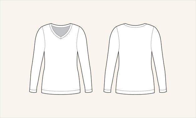 Vector solid color vneck vrouwen sweater sketch voor tach pack