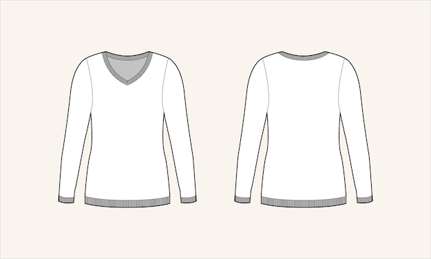 Vector solid color vneck women sweater sketch for tach pack