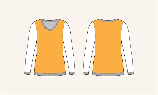 Vector solid color vneck women sweater sketch for tach pack