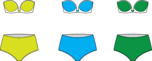 Vector solid colored bikini flat sketch technical drawing vector illustration template