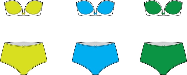 Vector solid colored bikini flat sketch technische tekening vector illustratie sjabloon