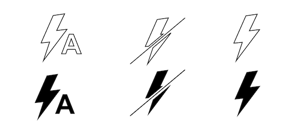 Solid Lightning Bolt Icons Vector Set Vaak gebruikt als Camera Flash SymbolsxABold zwarte elektrische iconen perfect voor het vertegenwoordigen van camera flash energie vermogen en fastcharging indicatoren in UI-ontwerp