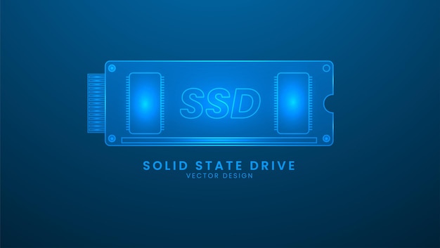 Solid State Drive computergeheugenillustratie met lichteffect en neon