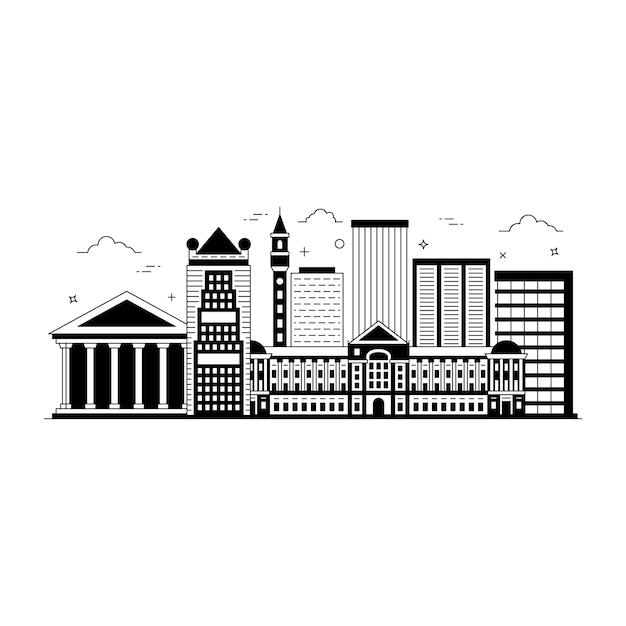 Vector solid style illustration of city skylines