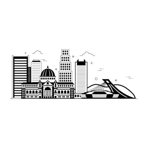 Vector solid style illustration of city skylines