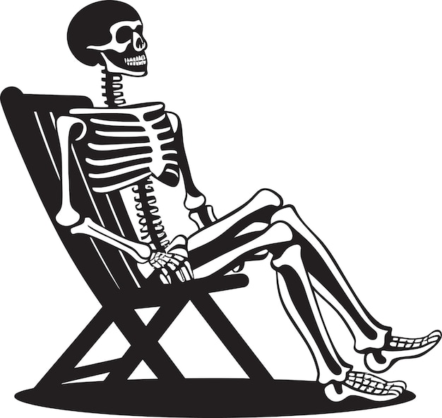 Vettore solitary echoes skeleton su una sedia da spiaggiasands of mystery the beach chair skeleton