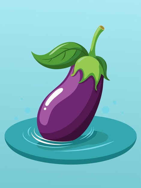 Vector a solitary eggplant floats in clear water against a pale bluegreen backdrop