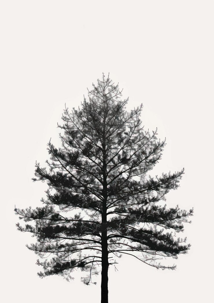 Vector solitary tree silhouette against sky
