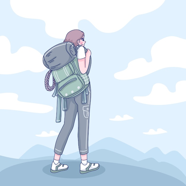 Illustrazione di giovane donna viaggiatore solista
