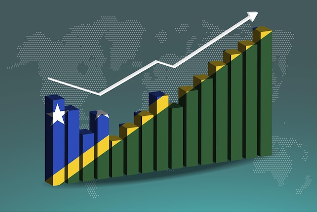 Solomon island 3d bar chart graph with ups and downs, increasing values, upward rising arrow on data