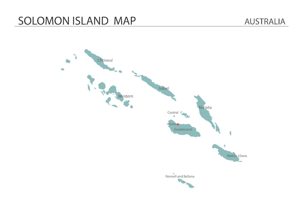 ソロモン島地図ベクトル イラスト 地図にはすべての州があり、首都をマークします