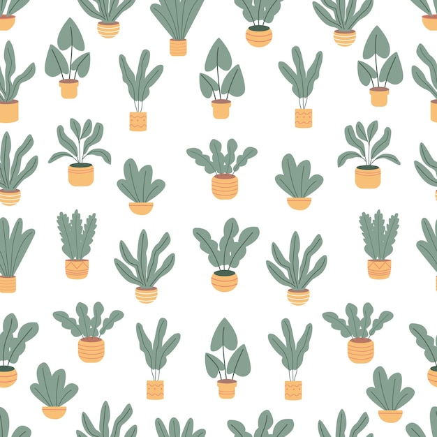 Solorful seamless pattern with beautiful houseplants