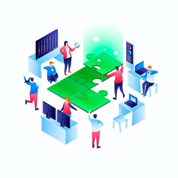 Solution concept background. Isometric illustration of solution