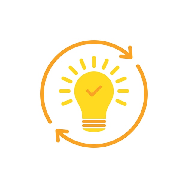 Vettore icona soluzione o intuizione con il concetto di lampadina gialla del momento aha o pensare fuori dagli schemi simbolo piatto cartone animato semplice energia rinnovabile o quiz logotipo elemento web design isolato su bianco