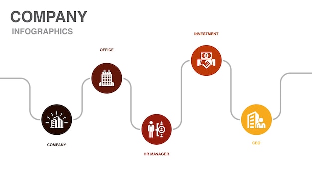 Icone dell'orario di esecuzione del piano di strategia della soluzione modello di progettazione del layout della sequenza temporale infografica concetto di presentazione creativa con 5 passaggi