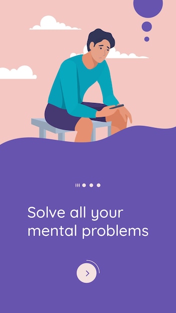 Решите все свои проблемы баннер приложения иллюстрация для психологии мобильных приложений и помощь при стрессе