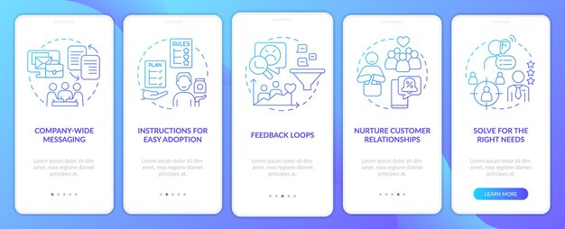 Solving for customer needs blue gradient onboarding mobile app screen