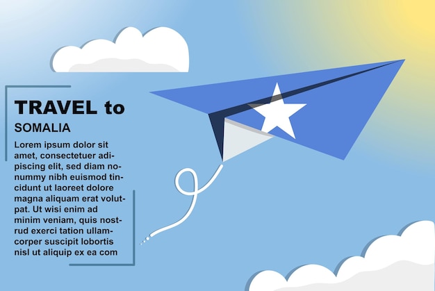 ソマリア旅行ベクトル バナー紙フラグとテキスト スペース フラグ紙飛行機休暇の概念