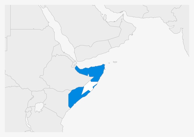 Somalië kaart gemarkeerd in Somalië vlag kleuren grijze kaart met buurlanden