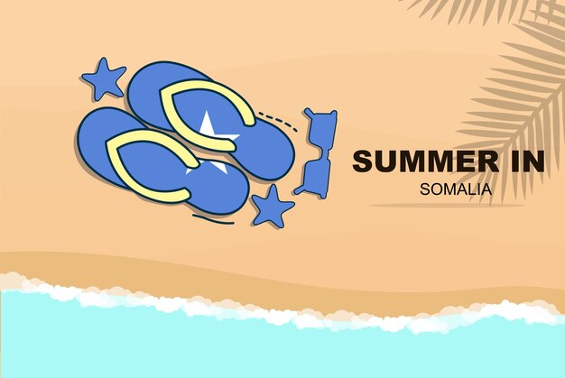 Somalië zomervakantie vector banner strandvakantie slippers zonnebril zeester op zand