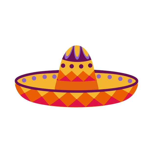 Vettore illustrazione di cappello sombrero elemento tradizionale del costume messicano isolato su sfondo bianco cinco
