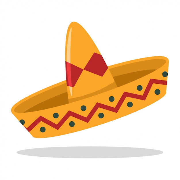 Сомбреро мексиканская шляпа мультфильм плоский значок, изолированных на белом фоне.