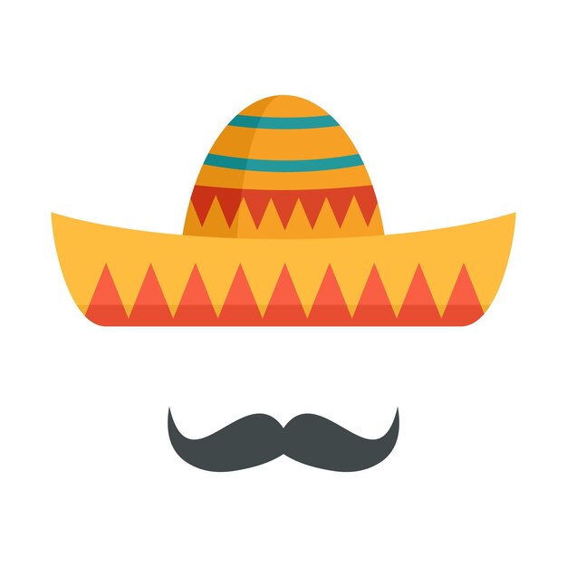 Sombrero and mustache icon flat illustration of sombrero and mustache vector icon isolated on white background