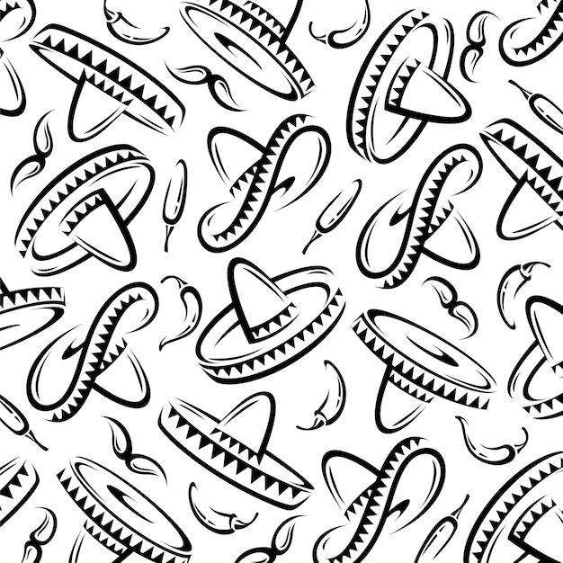 Sombrero pattern background set Collection icon sombrero Vector