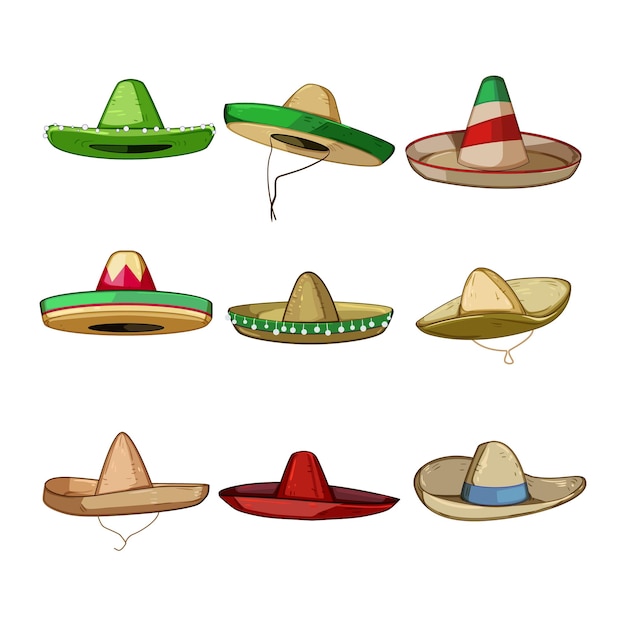 sombrero set cartoon hat mexico party holiday fiesta traditional sombrero sign isolated symbol vector illustration