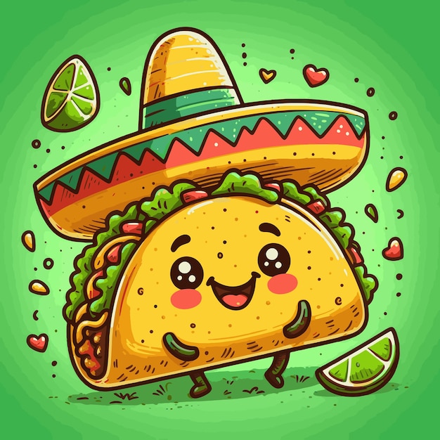 Sombrero Tacos Cartoon Vector Illustratie Fiesta